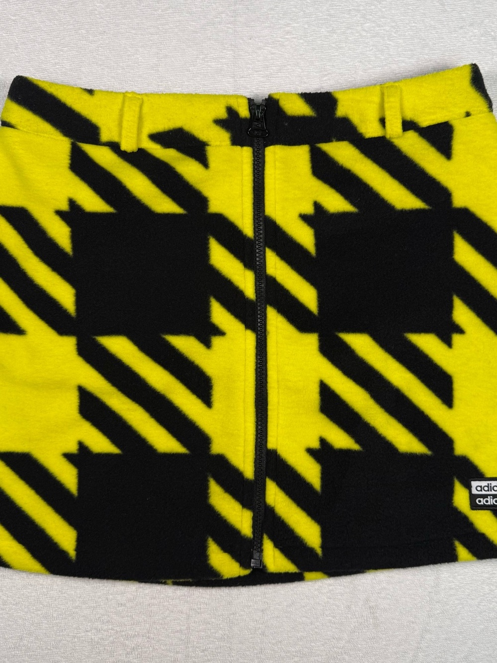 adidas Yellow and Black Graphic Zip-Front Fleece Mini Skirt